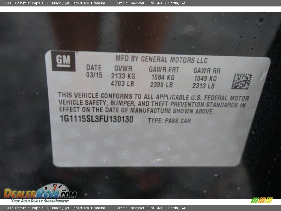 2015 Chevrolet Impala LT Black / Jet Black/Dark Titanium Photo #15