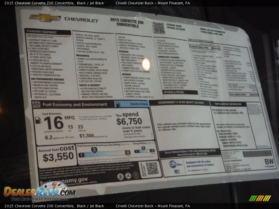 2015 Chevrolet Corvette Z06 Convertible Window Sticker Photo #9