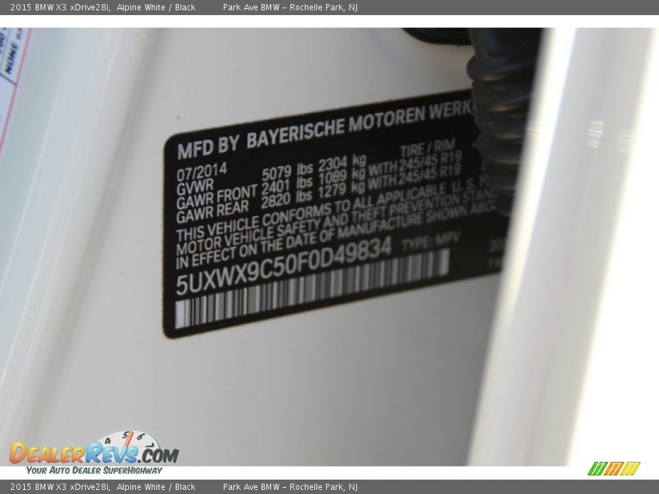 2015 BMW X3 xDrive28i Alpine White / Black Photo #35