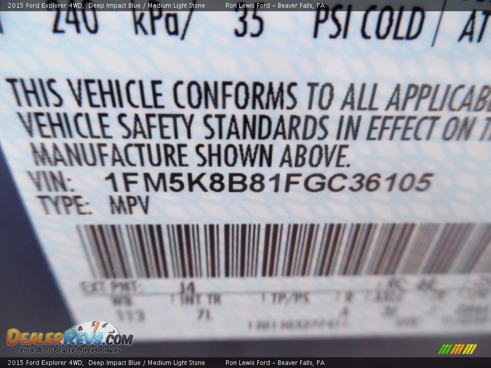 2015 Ford Explorer 4WD Deep Impact Blue / Medium Light Stone Photo #16