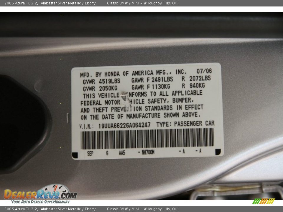 2006 Acura TL 3.2 Alabaster Silver Metallic / Ebony Photo #17