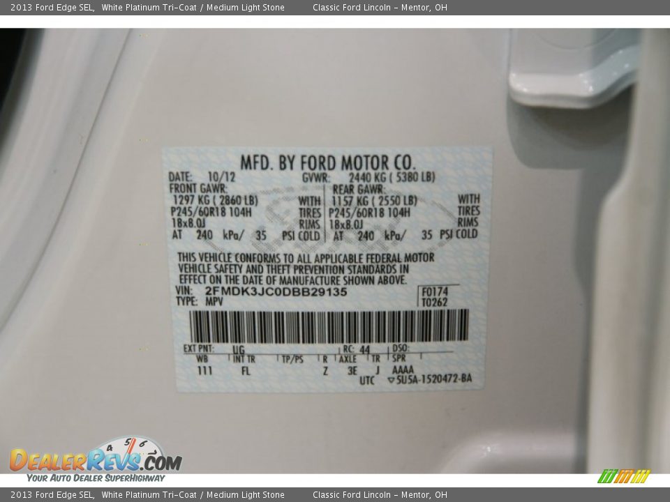 2013 Ford Edge SEL White Platinum Tri-Coat / Medium Light Stone Photo #16