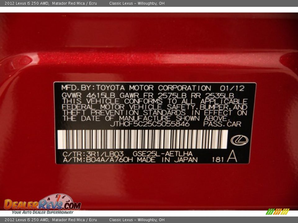 2012 Lexus IS 250 AWD Matador Red Mica / Ecru Photo #16