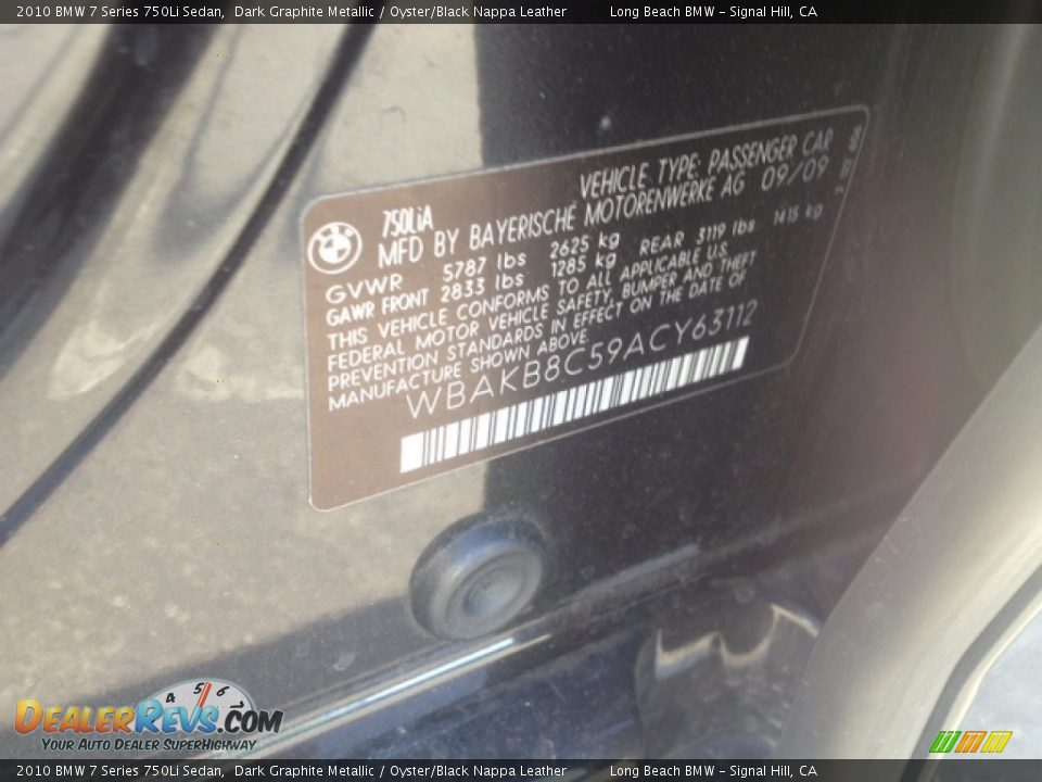 2010 BMW 7 Series 750Li Sedan Dark Graphite Metallic / Oyster/Black Nappa Leather Photo #3