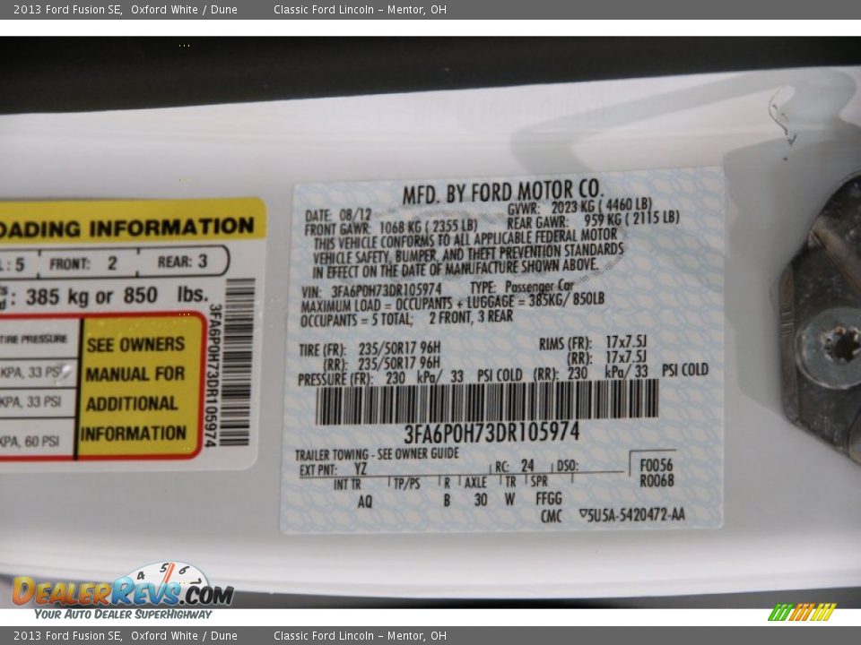 2013 Ford Fusion SE Oxford White / Dune Photo #15