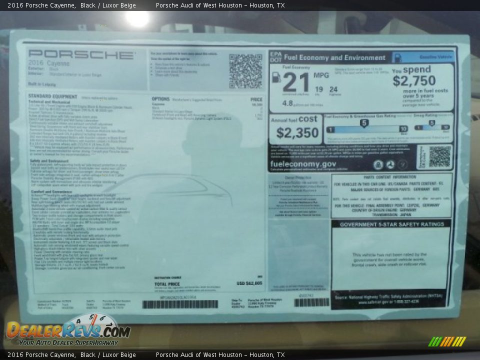2016 Porsche Cayenne  Window Sticker Photo #34
