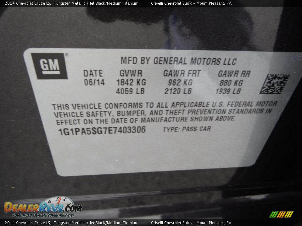 2014 Chevrolet Cruze LS Tungsten Metallic / Jet Black/Medium Titanium Photo #34