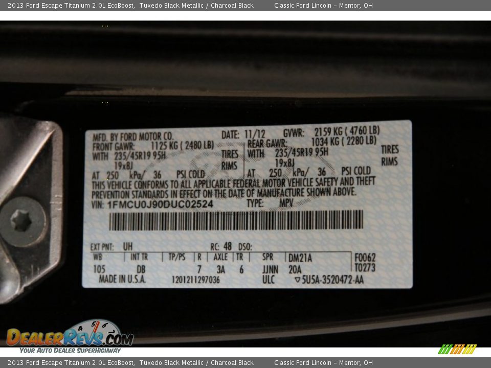 2013 Ford Escape Titanium 2.0L EcoBoost Tuxedo Black Metallic / Charcoal Black Photo #19