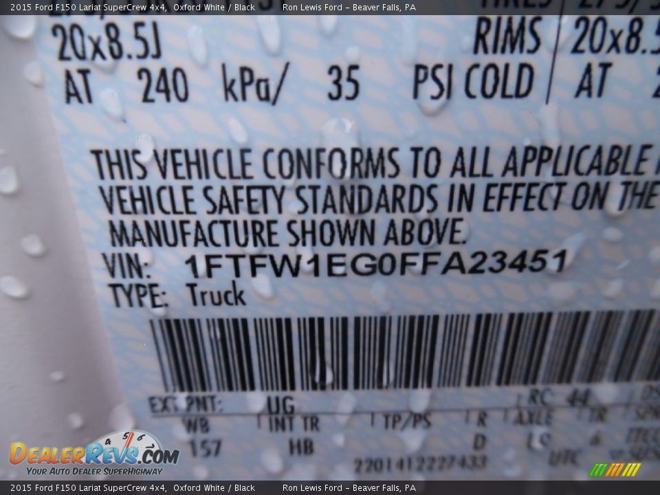 2015 Ford F150 Lariat SuperCrew 4x4 Oxford White / Black Photo #15