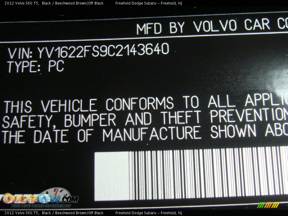 2012 Volvo S60 T5 Black / Beechwood Brown/Off Black Photo #24