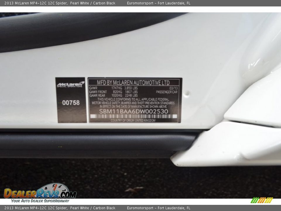 Info Tag of 2013 McLaren MP4-12C 12C Spider Photo #27