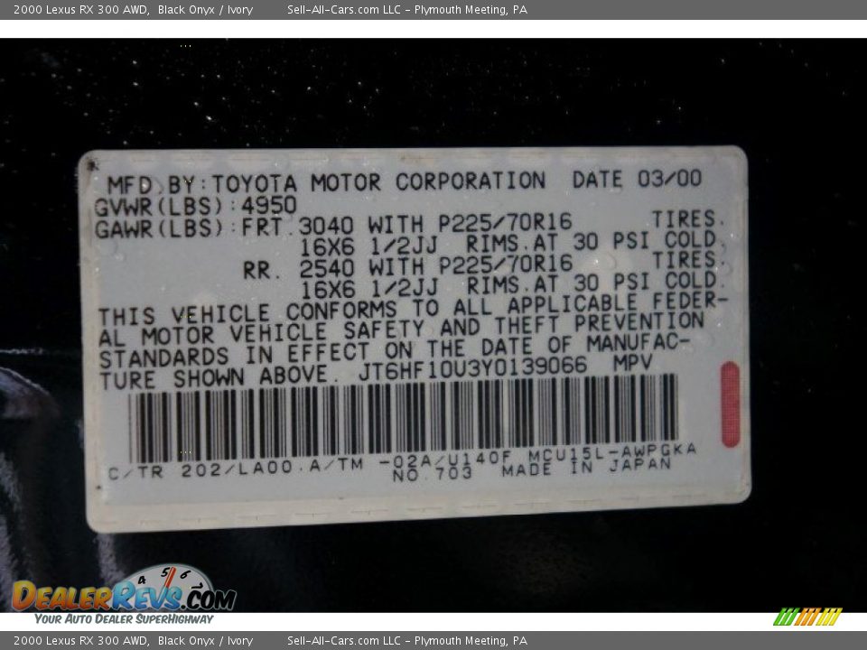 2000 Lexus RX 300 AWD Black Onyx / Ivory Photo #14