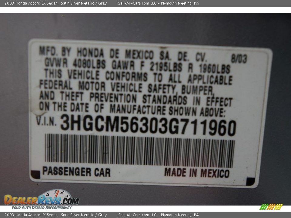 2003 Honda Accord LX Sedan Satin Silver Metallic / Gray Photo #14