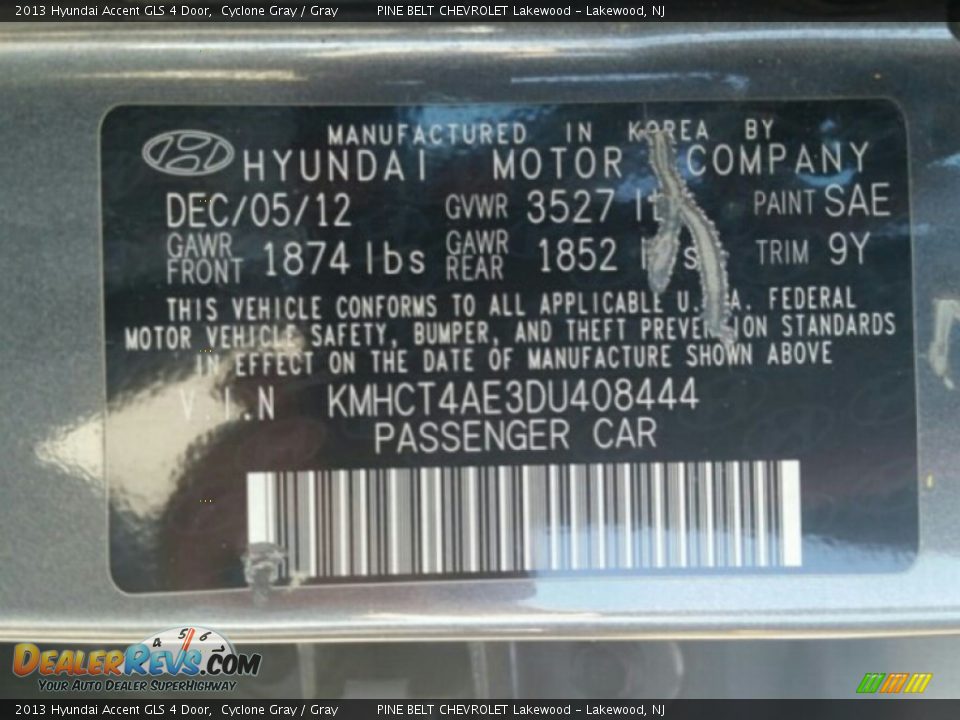2013 Hyundai Accent GLS 4 Door Cyclone Gray / Gray Photo #22