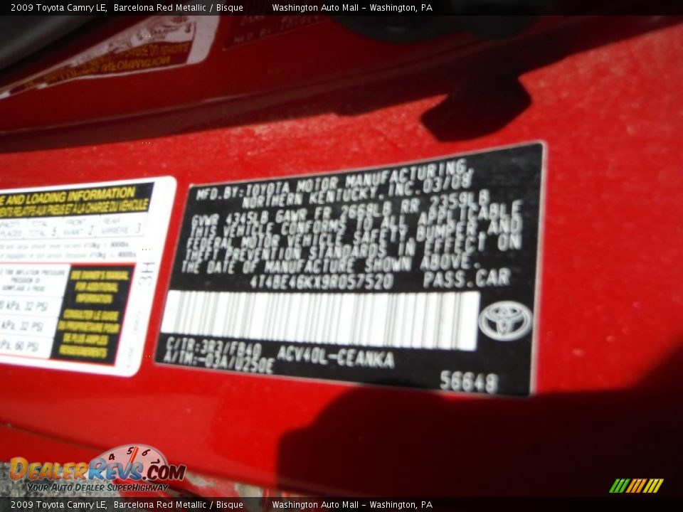 2009 Toyota Camry LE Barcelona Red Metallic / Bisque Photo #19