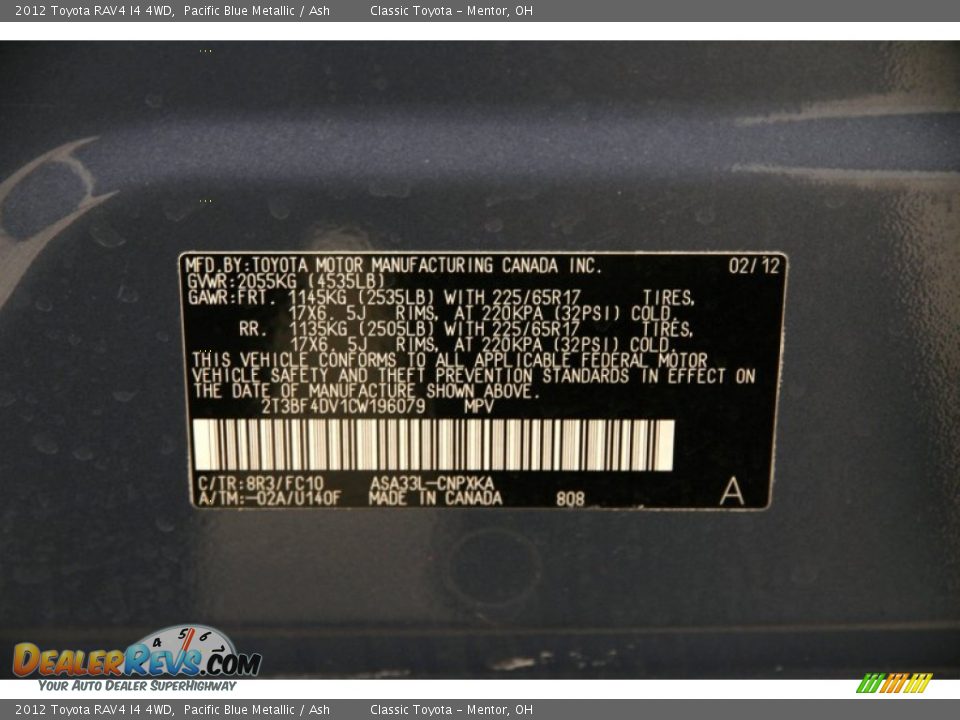 2012 Toyota RAV4 I4 4WD Pacific Blue Metallic / Ash Photo #16