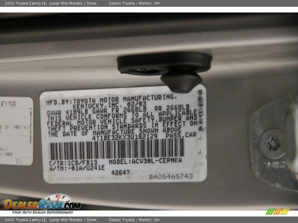 2003 Toyota Camry LE Lunar Mist Metallic / Stone Photo #16