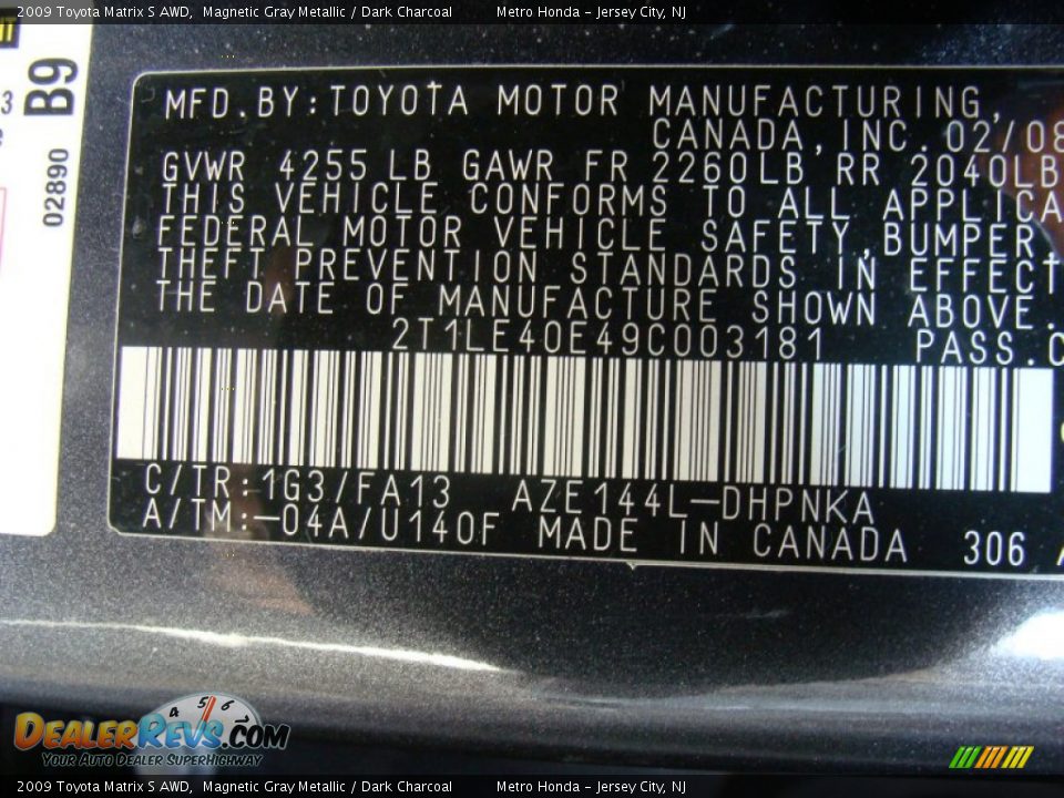 2009 Toyota Matrix S AWD Magnetic Gray Metallic / Dark Charcoal Photo #30