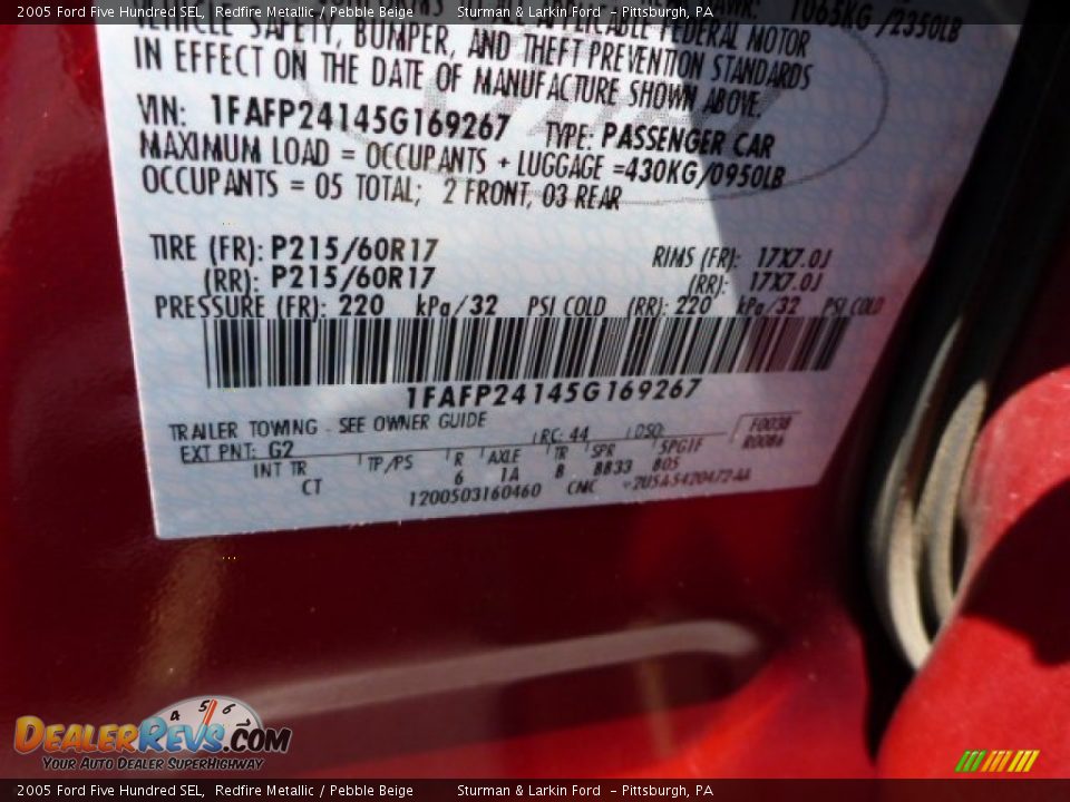 2005 Ford Five Hundred SEL Redfire Metallic / Pebble Beige Photo #12