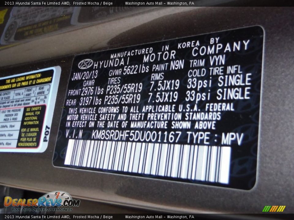 2013 Hyundai Santa Fe Limited AWD Frosted Mocha / Beige Photo #24