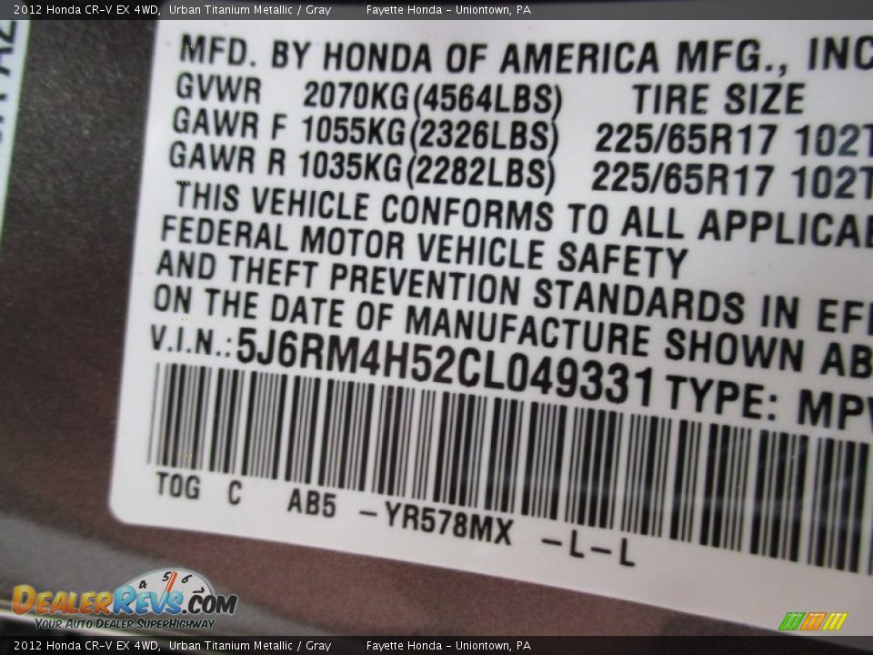 2012 Honda CR-V EX 4WD Urban Titanium Metallic / Gray Photo #9