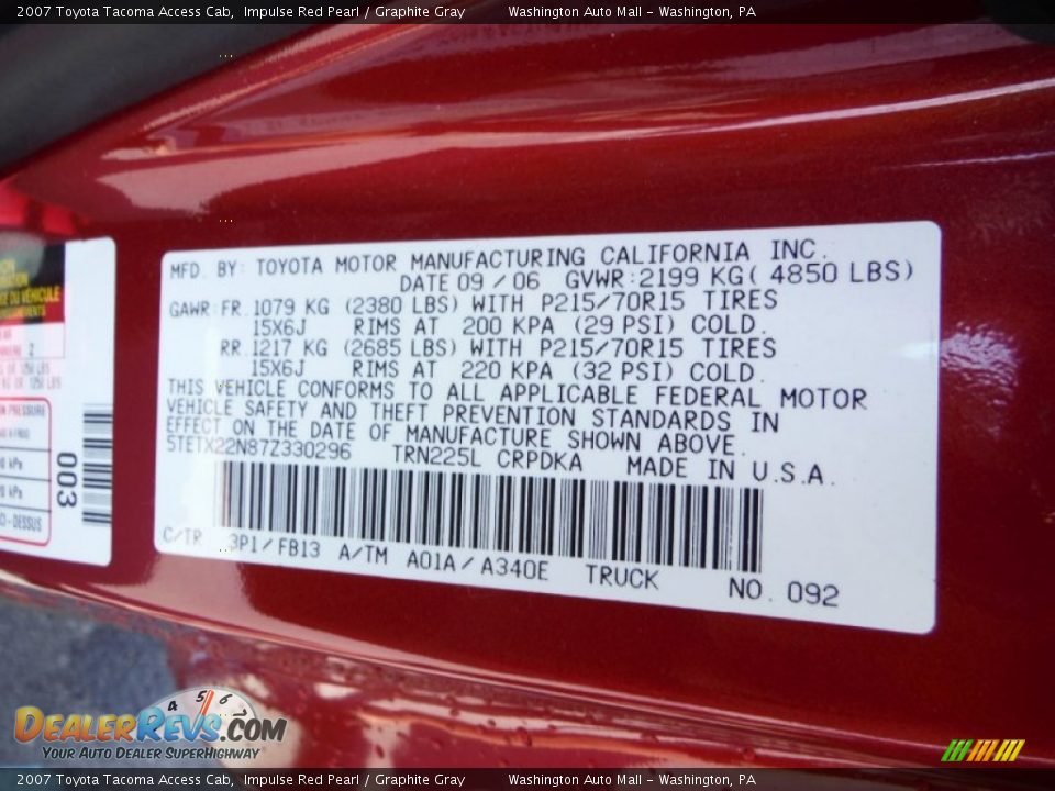 2007 Toyota Tacoma Access Cab Impulse Red Pearl / Graphite Gray Photo #20