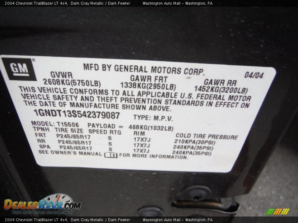 2004 Chevrolet TrailBlazer LT 4x4 Dark Gray Metallic / Dark Pewter Photo #19