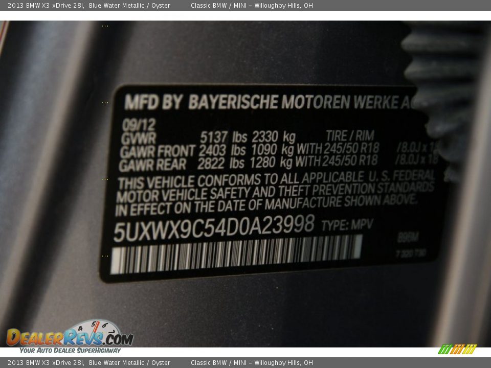 2013 BMW X3 xDrive 28i Blue Water Metallic / Oyster Photo #20