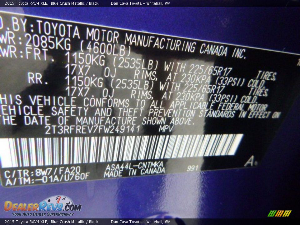 2015 Toyota RAV4 XLE Blue Crush Metallic / Black Photo #14