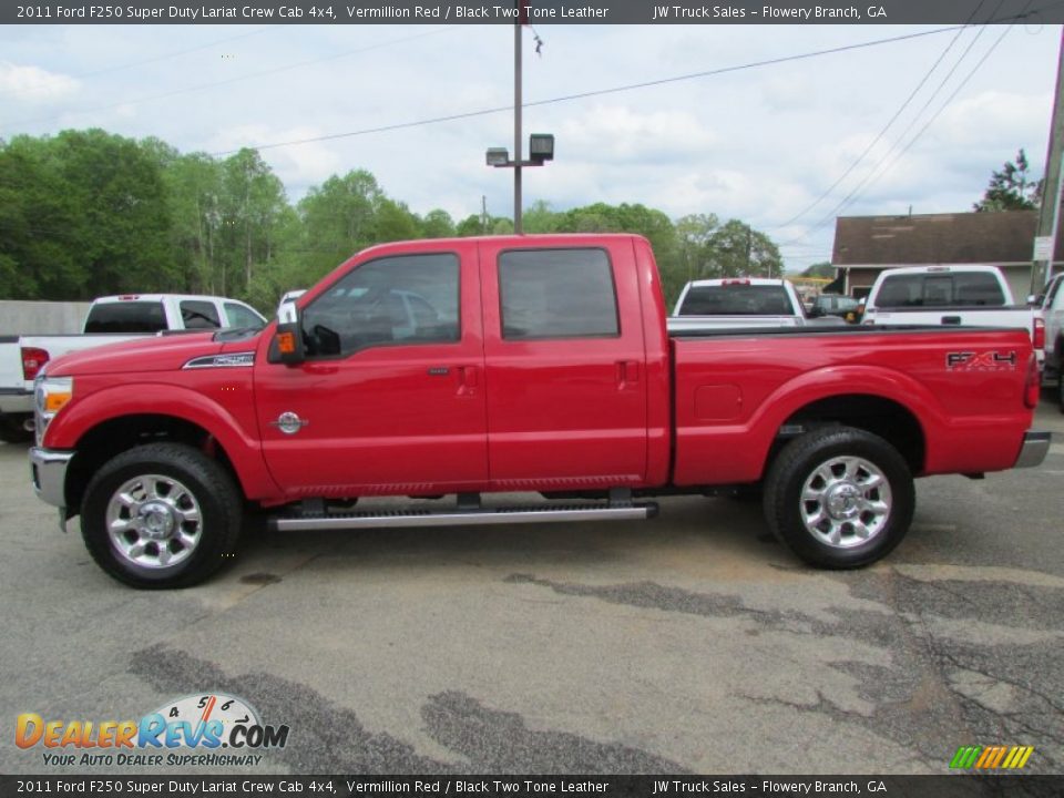 2011 Ford F250 Super Duty Lariat Crew Cab 4x4 Vermillion Red / Black Two Tone Leather Photo #3