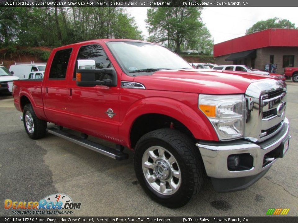 2011 Ford F250 Super Duty Lariat Crew Cab 4x4 Vermillion Red / Black Two Tone Leather Photo #6
