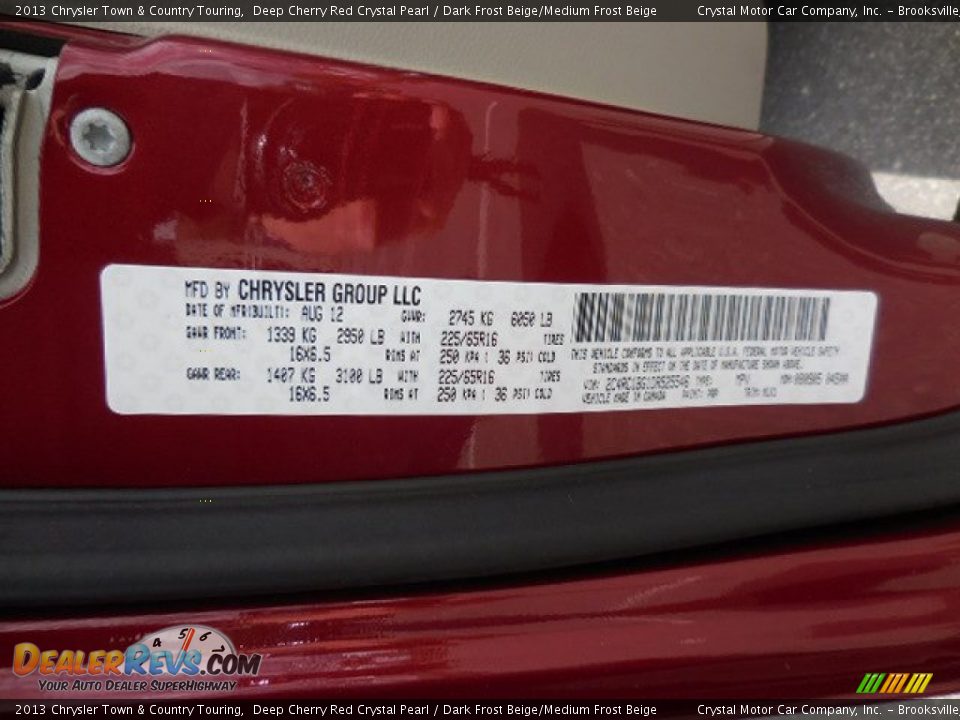 2013 Chrysler Town & Country Touring Deep Cherry Red Crystal Pearl / Dark Frost Beige/Medium Frost Beige Photo #25
