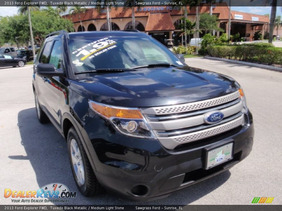 2013 Ford Explorer FWD Tuxedo Black Metallic / Medium Light Stone Photo #2