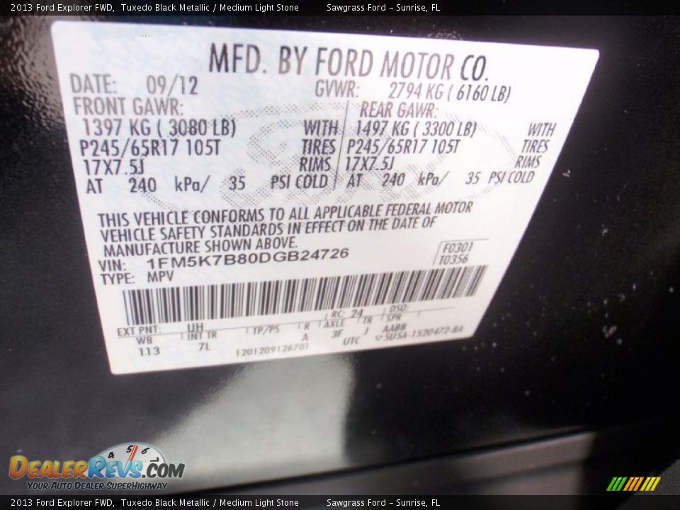 2013 Ford Explorer FWD Tuxedo Black Metallic / Medium Light Stone Photo #35