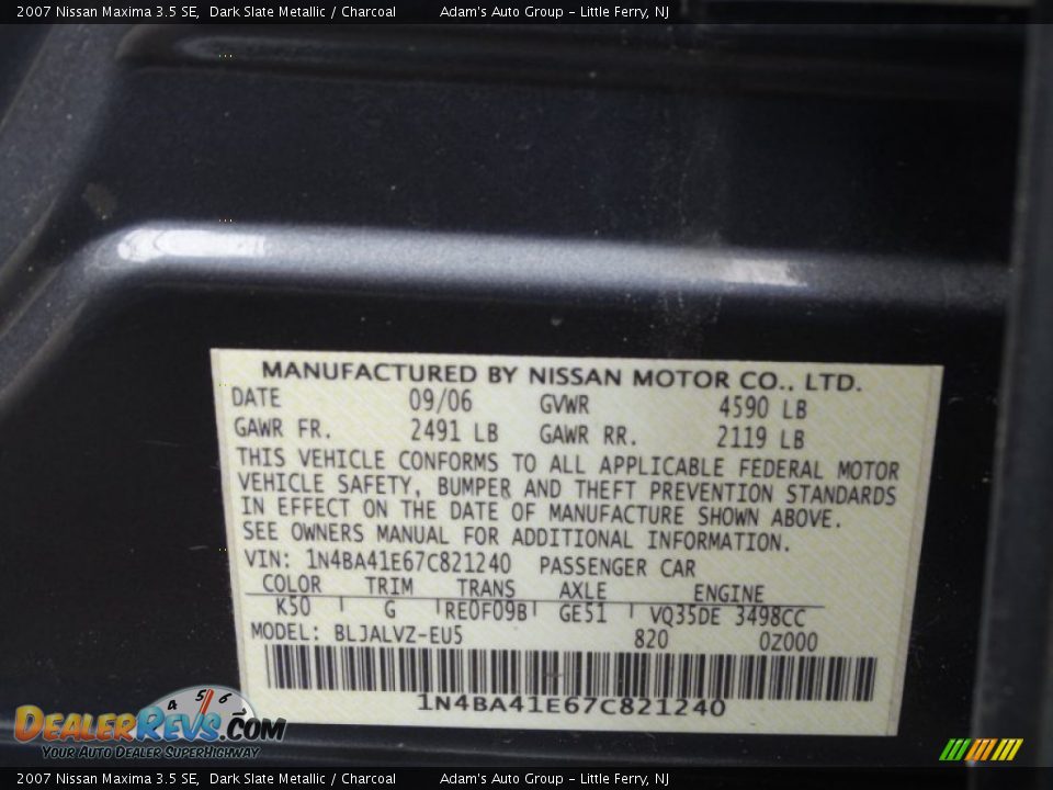 2007 Nissan Maxima 3.5 SE Dark Slate Metallic / Charcoal Photo #27