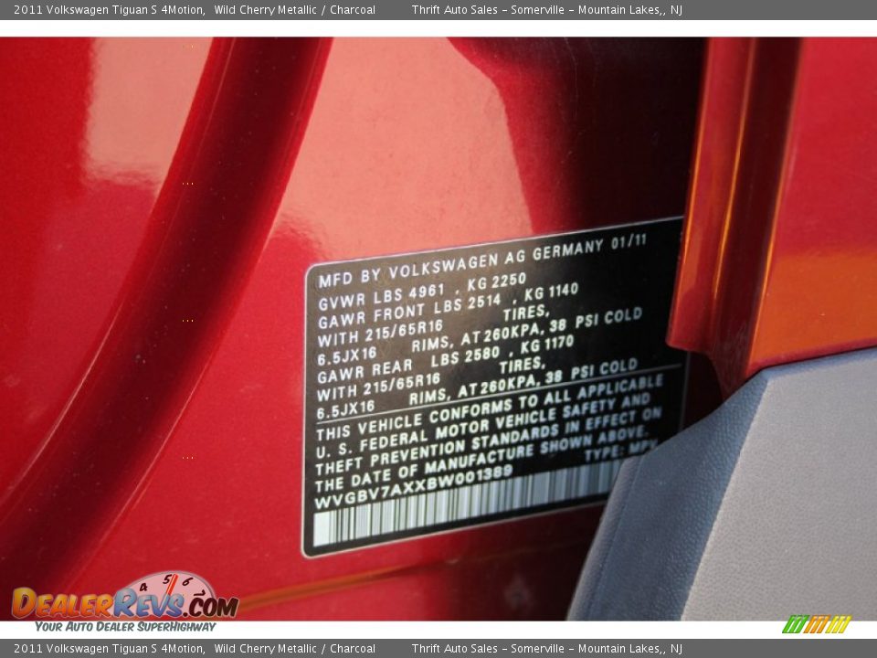 2011 Volkswagen Tiguan S 4Motion Wild Cherry Metallic / Charcoal Photo #25
