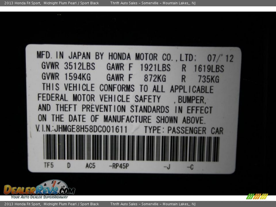 2013 Honda Fit Sport Midnight Plum Pearl / Sport Black Photo #36