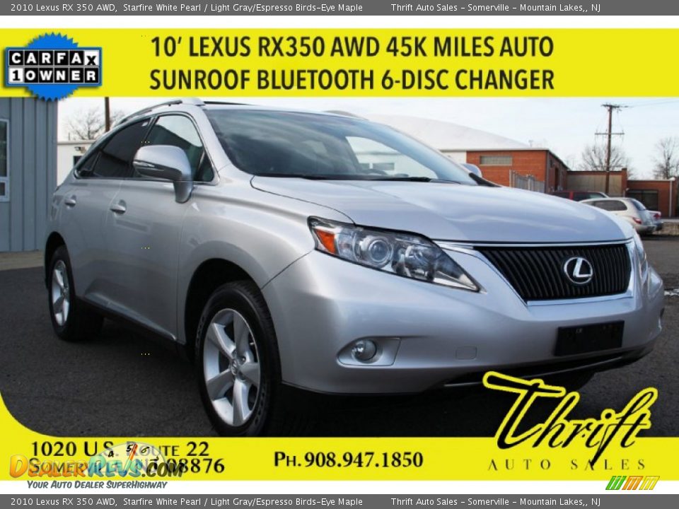 2010 Lexus RX 350 AWD Starfire White Pearl / Light Gray/Espresso Birds-Eye Maple Photo #1