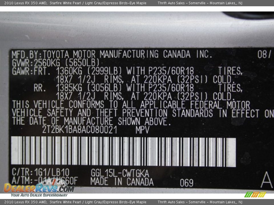 2010 Lexus RX 350 AWD Starfire White Pearl / Light Gray/Espresso Birds-Eye Maple Photo #35