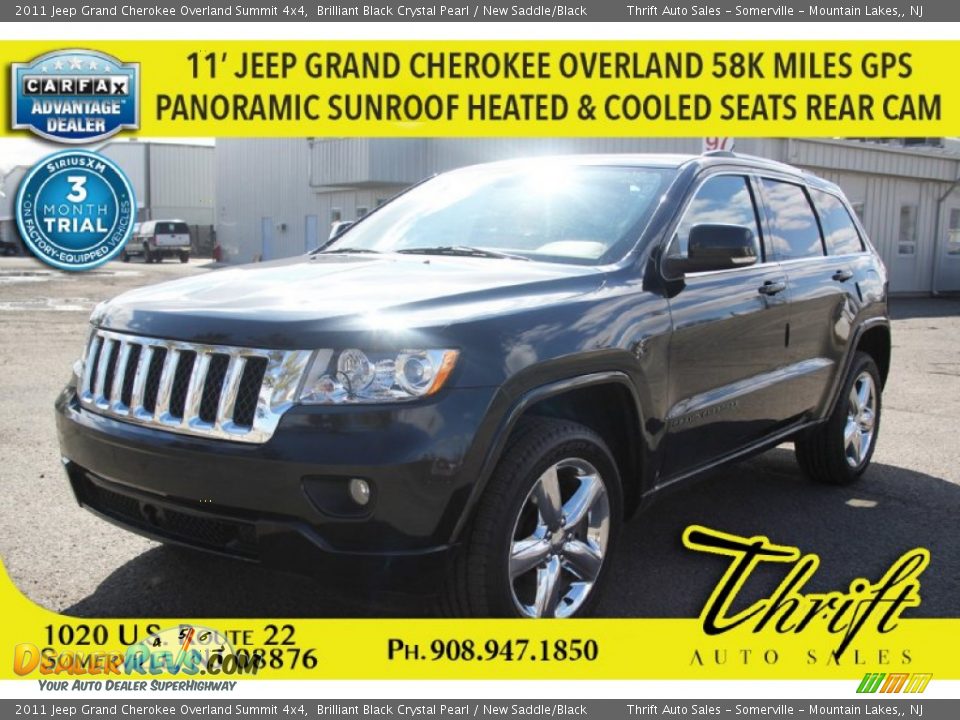2011 Jeep Grand Cherokee Overland Summit 4x4 Brilliant Black Crystal Pearl / New Saddle/Black Photo #1