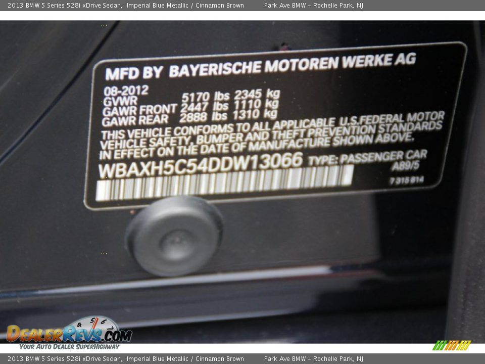 2013 BMW 5 Series 528i xDrive Sedan Imperial Blue Metallic / Cinnamon Brown Photo #33