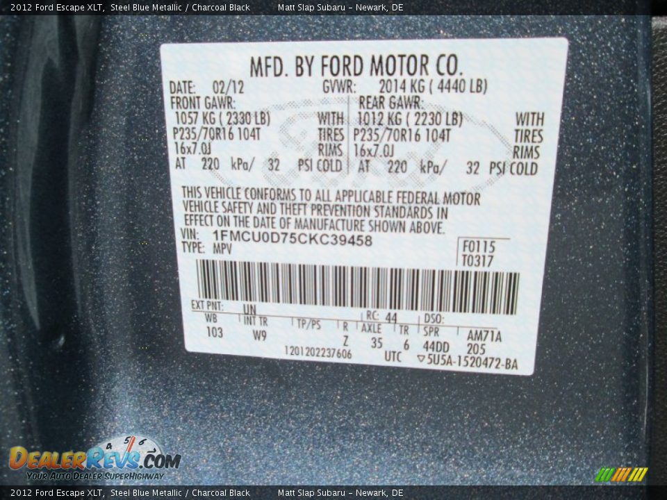 2012 Ford Escape XLT Steel Blue Metallic / Charcoal Black Photo #28