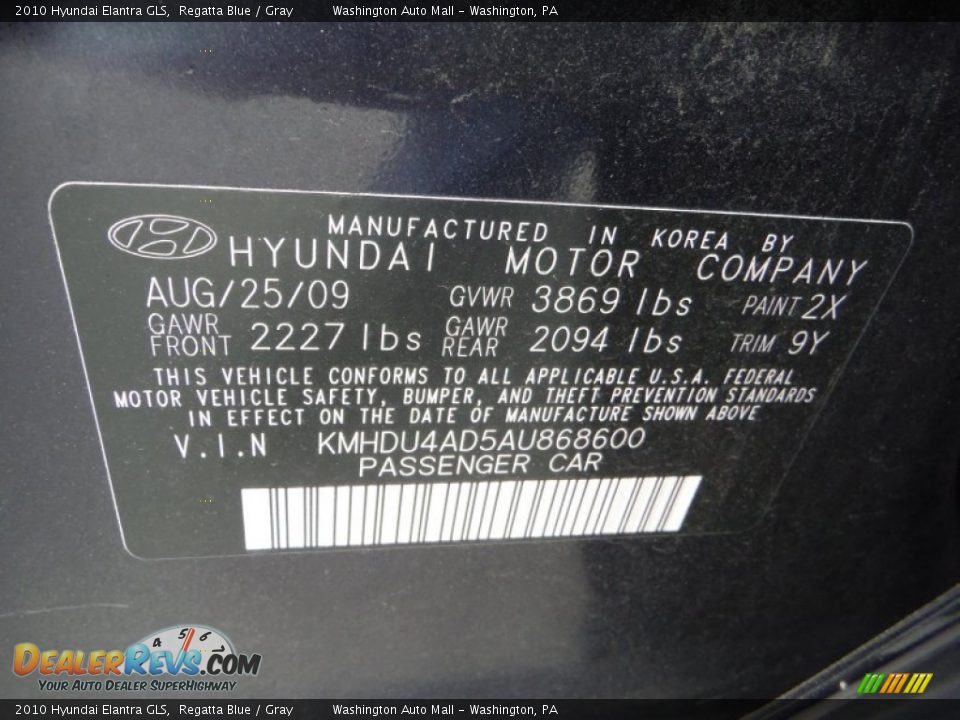 2010 Hyundai Elantra GLS Regatta Blue / Gray Photo #19