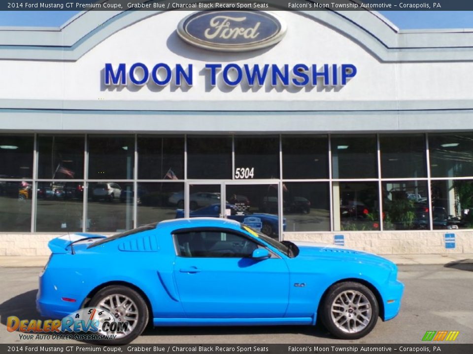 2014 Ford Mustang GT Premium Coupe Grabber Blue / Charcoal Black Recaro Sport Seats Photo #1