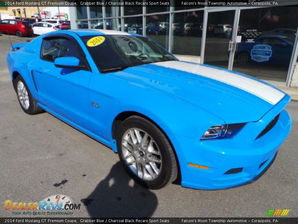 2014 Ford Mustang GT Premium Coupe Grabber Blue / Charcoal Black Recaro Sport Seats Photo #7