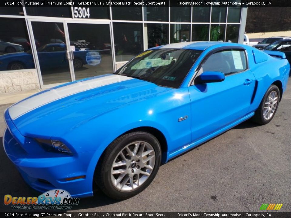 2014 Ford Mustang GT Premium Coupe Grabber Blue / Charcoal Black Recaro Sport Seats Photo #9