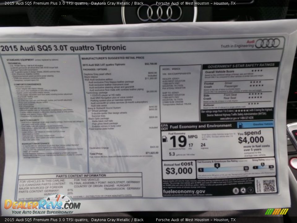 2015 Audi SQ5 Premium Plus 3.0 TFSI quattro Daytona Gray Metallic / Black Photo #31