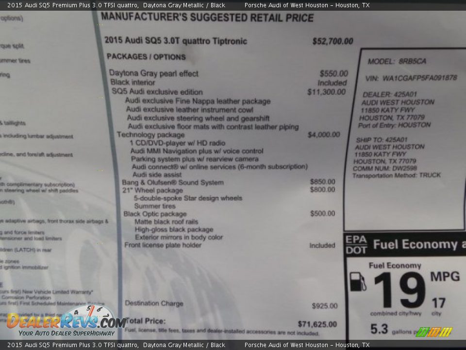 2015 Audi SQ5 Premium Plus 3.0 TFSI quattro Daytona Gray Metallic / Black Photo #32