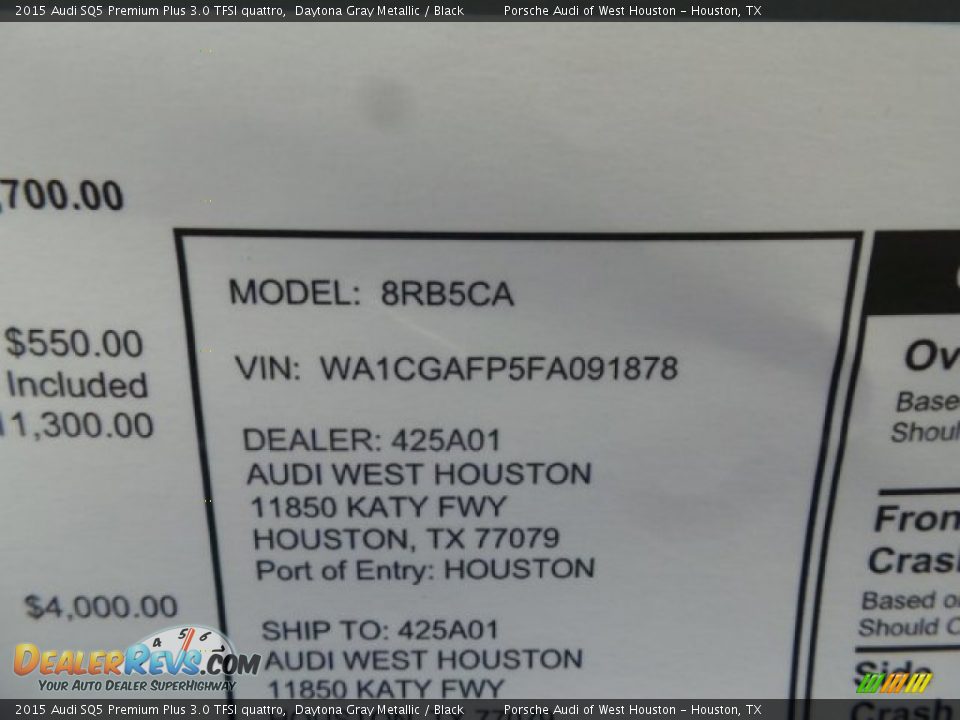 2015 Audi SQ5 Premium Plus 3.0 TFSI quattro Daytona Gray Metallic / Black Photo #35