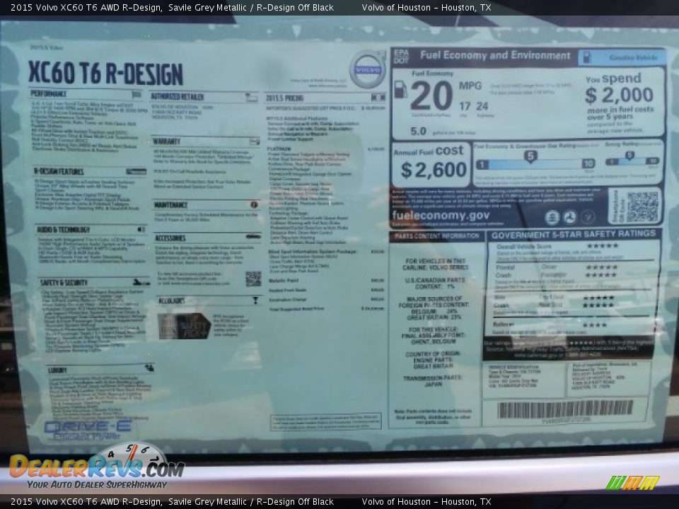 2015 Volvo XC60 T6 AWD R-Design Savile Grey Metallic / R-Design Off Black Photo #31